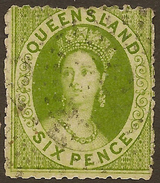 QUEENSLAND 1862 6d No Wmk QV SG 26 U #AAD173 - Used Stamps