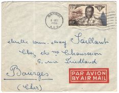 AEF - 1955 - Par Avion - 15F Gouverneur Général Eboué - Viaggiata Da Bangui Per Bourges, France - Covers & Documents