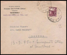 Busta Con Testatina: Studio Legale - Vicenza Per Lonigo Lire 20 Democratica - 1950 / Con Appunti (Furto Di Tabacco) - Documents