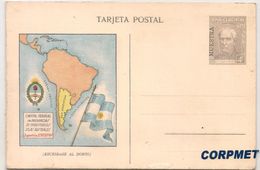 ARGENTINA - William Brown - Vf 1935 ENTIRE TARJETA POSTAL PLEGABLE CON ESTADISTICAS - MAP Rare VERTICAL Ovpt MUESTRA - Entiers Postaux