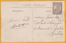 1907 - CP De Diego Suarez, Madagascar Vers Beaumont Sur Sarthe - Affrt 5 F Palmiers - Briefe U. Dokumente