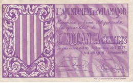 BILLETE DE 50 CENTIMOS DEL AJUNTAMENT DE VILAMAJOR DEL AÑO 1937  (BANKNOTE) - Otros & Sin Clasificación