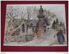 M626 - Eglise De STE MARIE DU MENEZ HOM, Aquarelle Originale De Robert Lepine  Plomodiern - Plomodiern