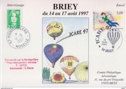 Aérostation, Icare 97 (Briey) Pilâtre De Rozier, 14 Août 97, Transporté Par Montgolfière, Cachet D'huissier - Briefe U. Dokumente