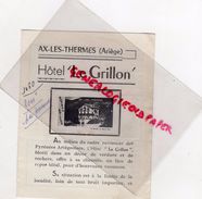 09- AX LES THERMES- HOTEL LE GRILLON- 1960 PUBLICITE AVEC TIMBRES -COIN JARDIN-TERRASSE-HALL SALLE A MANGER - 1950 - ...