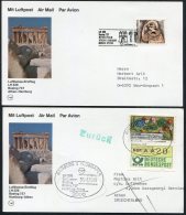 1986 Greece Germany Lufthansa First Flights Cards (2) Athens / Hamburg. Acropolis ATM Frama - Covers & Documents