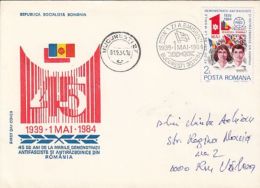 63385- GREAT WORKERS MOVEMENT ANTI-FASCISM AND ANTI-WAR, 1ST OF MAY, COVER FDC, 1984, ROMANIA - FDC