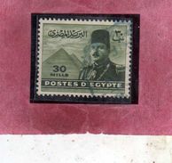 EGYPT EGITTO 1939 1946 KING FAROUK RE ROI AND PYRAMIDS 30m OL GREEN 1946 USATO USED OBLITERE' - Used Stamps