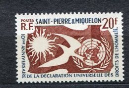 3537  -  ST-PIERRE-ET-MIQUELON  N°358 **  10é Anniversaire Des Droits De L'Homme      SUPERBE - Unused Stamps