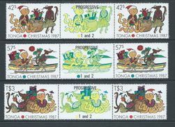 Tonga 1987 Christmas Cartoon 3 Values As Gutter Pairs With Colour Separation Labels MNH Specimen O/P - Tonga (1970-...)