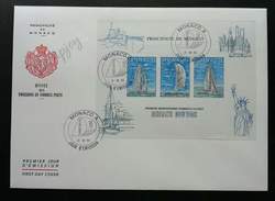 Monaco Sailboat 1985 Transport Vehicle Ship Sail Boat (miniature FDC) - Brieven En Documenten