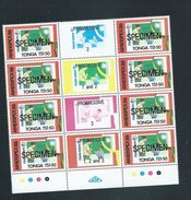 Tonga 1986 US Peace Corps Ameripex $1.50 Gutter Block Of 8 With Central Labels MNH Specimen Overprint - Tonga (1970-...)