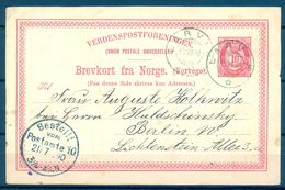 1890 , NORUEGA , ENTERO POSTAL CIRCULADO ENTRE LARVIK Y BERLIN - Storia Postale