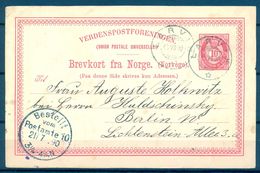 1890 , NORUEGA , ENTERO POSTAL CIRCULADO ENTRE LARVIK Y BERLIN - Lettres & Documents