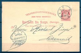 1895 , NORUEGA , ENTERO POSTAL CIRCULADO ENTRE BERGEN Y CHEMNITZ - Briefe U. Dokumente