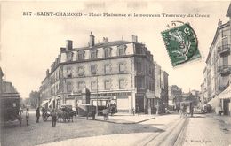 42-SAINT-CHAMOND- PLACE PLAISANCE ET LE NOUVEAU TRAMWAY DU CREUX - Saint Chamond