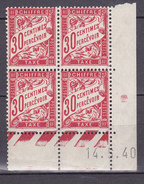 N° 33 Taxes Coins Datés  14.5.40 30c Rouge Carmin Neuf Impeccable - Portomarken