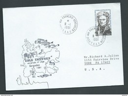 Belgium Antarctic 1991 TAAF Cover To USA , University Of Liege Cachet Adjacent , Signed - 1991-2000