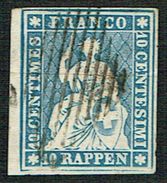 TIMBRE OBLITERE 1854 FIL DE SOIE VERT C/.S.B.K. Nr:23A. Y&TELLIER Nr:27d. MICHEL Nr:14Ib.PAPIER MINCE. - Used Stamps