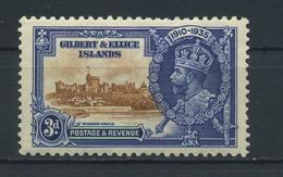 GILBERT  AND ELLICE  ISLANDS    1935    Silver  Jubilee  3d  Brown  And  Deep  Blue    MH - Gilbert & Ellice Islands (...-1979)