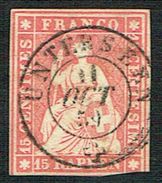 TIMBRE OBLITERE 1857 FIL DE SOIE VERT C/.S.B.K. Nr:24G. Y&TELLIER Nr:29. MICHEL Nr:15IIBym. PAPIER EPAIS . - Used Stamps