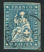 TIMBRE OBLITERE 1859 FIL DE SOIE VERT C/.S.B.K. Nr:23G. Y&TELLIER Nr:27. MICHEL Nr:14IIBym. PAPIER EPAIS. - Used Stamps