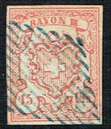 TIMBRE OBLITERE GRILLE BLEU 1852 C/.S.B.K. Nr:19. Y&TELLIER Nr:24. MICHEL Nr:11. - 1843-1852 Federal & Cantonal Stamps