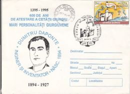 63600- DUMITRU DAPONTE, ENGINEER, SPECIAL COVER, 1995, ROMANIA - Cartas & Documentos