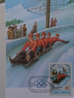 ST TOME E PRINCIPE BOBSLEIGH. Carte Maximum, FDC, Enveloppe 1er Jour Jeux Olympiques 84. SARAJEVO - Inverno1984: Sarajevo