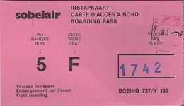 SOBELAIR - CARTE D'ACCES A BORD - BOEING 737 (Bruxelles-Monastir) 1988. - Mondo