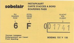 SOBELAIR - CARTE D'ACCES A BORD - BOEING 737 (Bruxelles-Monastir) 1988. - Mondo