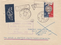 FRANCE - 1ere LIAISON PARIS-CASABLANCA AVION A REACTION 19.2.1953 - DE PARIS POUR CASABLANCA 19.2.1953 / 1 - 1960-.... Brieven & Documenten