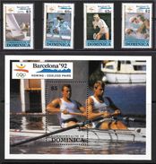 DOMINICA 1990 - OLYMPICS BARCELONA 92 - YVERT Nº 1231/34 + HB 170 - MICHEL 1349/52 + BLOCK 173 - SCOTT 1266/69 + SS 1270 - Rowing