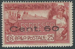 1923 SAN MARINO ESPRESSO SOPRASTAMPATO 60 SU 25 CENT MH * - X23 - Express Letter Stamps