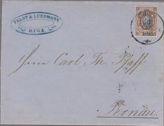 O) 1863 RUSSIA, FELDT AND LUNDMANN RIGA -10 KOPEL BROWN NO WMK PERF 12 1/2, USED IN LATVIARIGA 20 CENT., RECEIVING OFFIC - Lettres & Documents