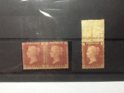 88314) Gran Bretagna-2x1p Rosso Dentellato 16-n.8-MLH*+1p Rosso Grandi Lettere-n. 20-MNH** Numero Tavola 179 - Ongebruikt