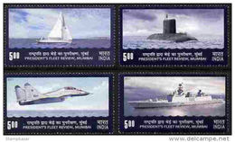 Delcampe - INDIA 2011 President's Review Of Fleet Submarines Fighter Plane Ships Navy Military 4v Stamp Set  MNH - Blocs-feuillets