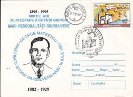 63817- GEORGE MATEESCU, PERSONALITIES FROM GIURGIU, SPECIAL COVER, 1995, ROMANIA - Storia Postale