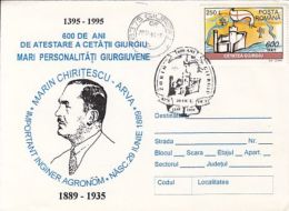 63822- MARIN CHIRITESCU ARVA, PERSONALITIES FROM GIURGIU, SPECIAL COVER, 1995, ROMANIA - Covers & Documents