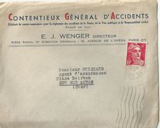 4031 PARIS 49 Lettre Entête CONTENTIEUX GENERAL D'ACCIDENTS Gandon 6 F Rouge Yv 721 - Storia Postale