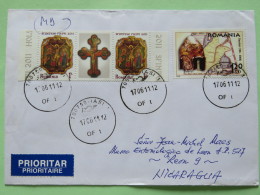 Romania 2011 Cover Iasi To Nicaragua - Map Religious Art Cross Paintings Hemlet - Lettres & Documents