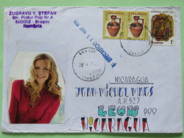 Romania 2011 Cover Brasov To Nicaragua - Ceramic Plate - Woman - Religious Painting Christ On Cross - Briefe U. Dokumente