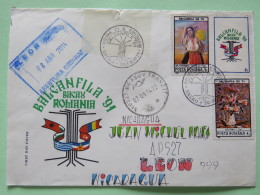 Romania 2014 FDC Cover Bacau (1991) Brasov To Nicaragua - BALCANFILA 91 + Label - Plant Flower On Back - Briefe U. Dokumente