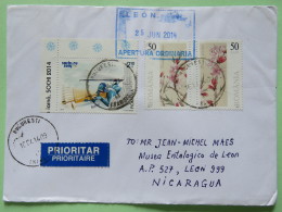 Romania 2014 Cover Bucharest To Nicaragua - Flowers - Sochi Olympic Games Shooting - Lettres & Documents