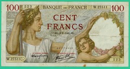 100 Francs - Sully - France - N° W.27511 - 523 - 8=1=1942  - TB+ - - 100 F 1939-1942 ''Sully''