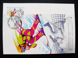 Post Card From Liechtenstein 1991 Special Cancel Winter Olympic Games Albertville 1992 Speed Ski Bird Card Maximum - Cartas & Documentos