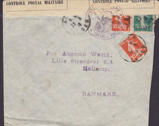 Mærsk Skibspost Ships Mail ALGER 1916 Cover Lettre Lille Strandvej 24, HELLERUP Denmark French Military Censur Semeuse - Algerienkrieg