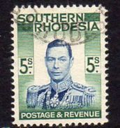 Southern Rhodesia 1937 GVI 5/- Definitive, Used, SG 52 (BA) - Southern Rhodesia (...-1964)