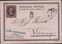 CP Risposta Pagata Quindici Entier Victor Emmanuel II Sans Valeur Sur Timbre Leone Castelnuovo Napoli - Entero Postal