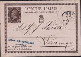 CP Risposta Pagata Quindici Entier Victor Emmanuel II Sans Valeur Sur Timbre Leone Castelnuovo Napoli - Stamped Stationery